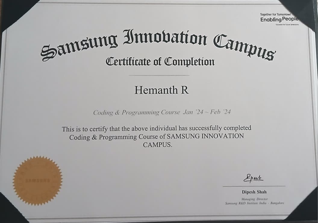 Samsung Innovation Campus Coding & Programming Certificate